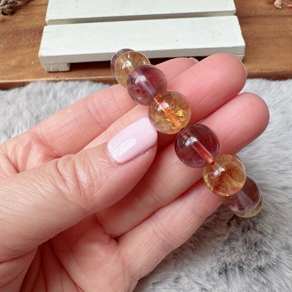 11mm Amethyst and Citrine Stretch Bracelet - Picture 6 of 7